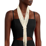 Load image into Gallery viewer, Cream Pearl Scarf Necklace Set
