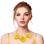 Load image into Gallery viewer, Yellow Fabric Flower Necklace Set

