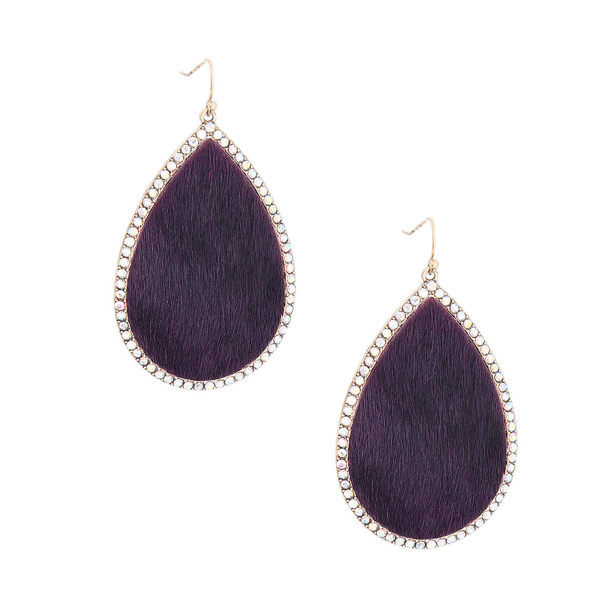 Purple Genuine Leather Teardrop Earrings
